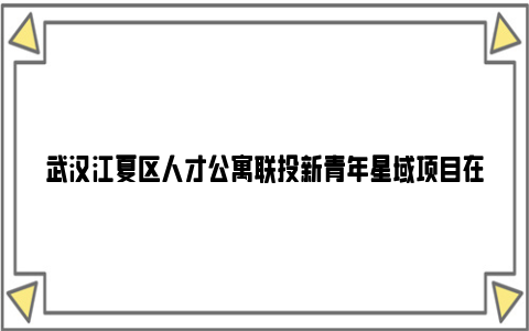 武汉江夏区人才公寓联投新青年星域项目在哪?