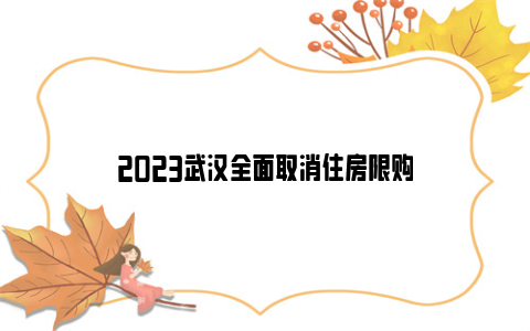 2023武汉全面取消住房限购