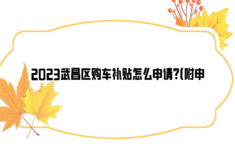 2023武昌区购车补贴怎么申请？（附申报方法）