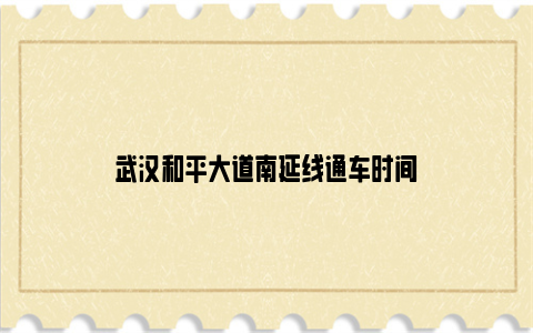 武汉和平大道南延线通车时间