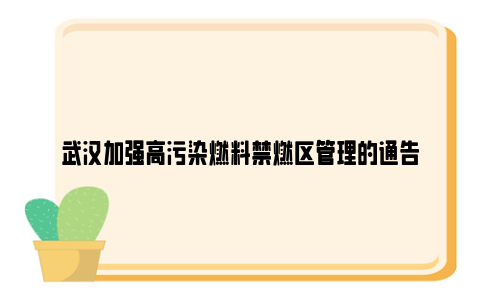 武汉加强高污染燃料禁燃区管理的通告