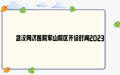 武汉同济医院军山院区开诊时间2023