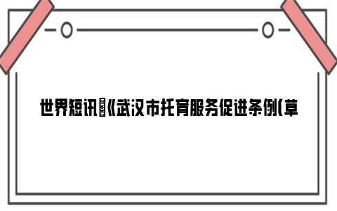 世界短讯|《武汉市托育服务促进条例（草案）》进入立法程序