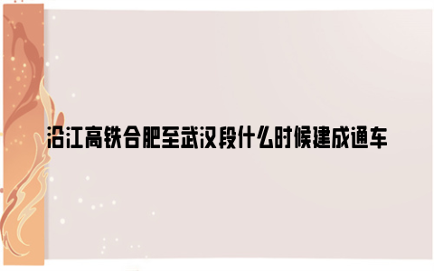 沿江高铁合肥至武汉段什么时候建成通车