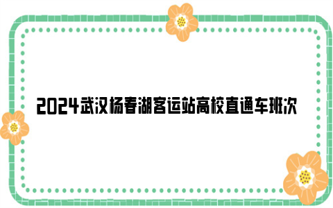 2024武汉杨春湖客运站高校直通车班次时间表