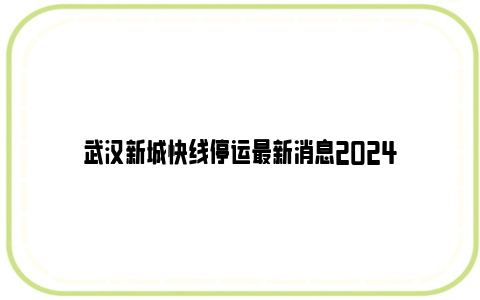 武汉新城快线停运最新消息2024