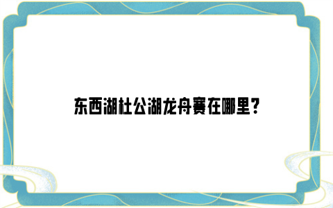 东西湖杜公湖龙舟赛在哪里？