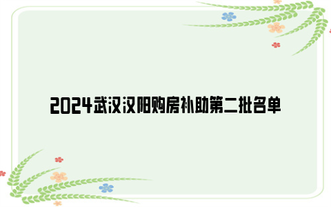 2024武汉汉阳购房补助第二批名单